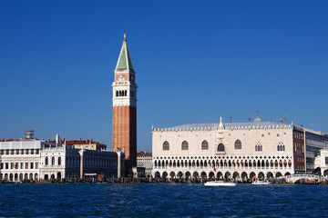 Campanile and doge palace on piazza San Marco, Venice, Italy