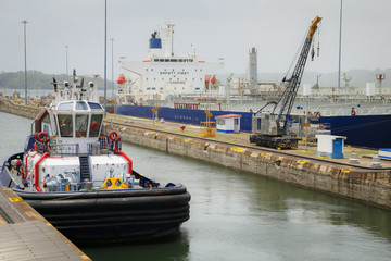 Panama Canal Tug and Ship