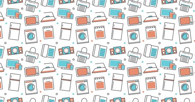modern seamless texture background of flat home appliances icons.