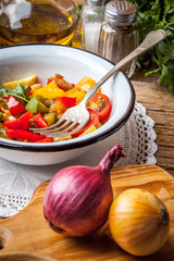 Ratatouille on a rustic table.