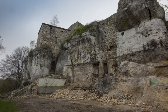 MORSKO, POLAND - May 03, 2017: Castle Bakowiec - the remains of a knight's castle from the XIV century, lying on the Krakow-Czestochowa Jura, built in the system of the so-called Eagles' Nests