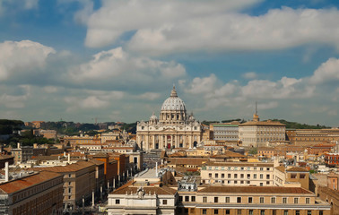 Fototapeta na wymiar Panoramic cityscape of Rome with Saint Peter`s Basilica , Rome, Italy.