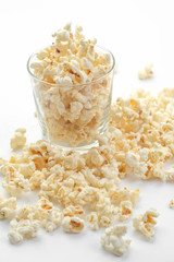 Popcorn in the glass on white background - Soft focus