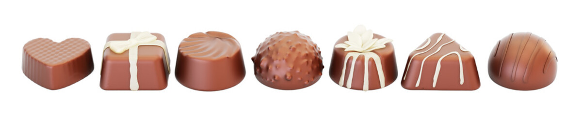 Row of chocolate candies, 3D rendering