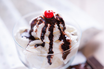 Ice cream sundae with cranberry 