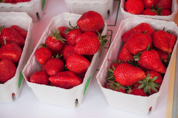 fraises, en barquettes au marché 