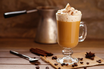 Glass of cup coffee with cream 