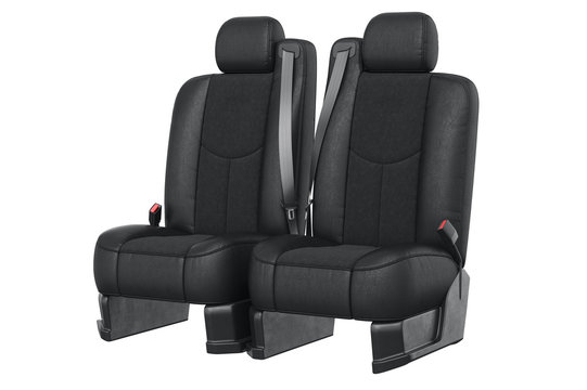 Car seat modern black with seatbelt. 3D rendering