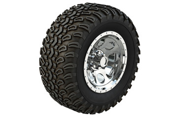 Wheel golf car with chrome disk. 3D rendering