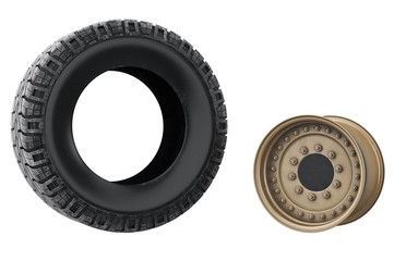 Car wheel military metal sand disk. 3D rendering