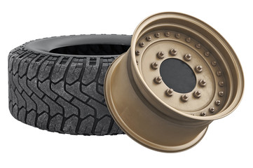 Obraz premium Car wheel rubber with sand rim. 3D rendering