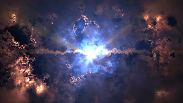 The glow in the clouds.Bright, floating clouds in the luminous rays. The background is perfect for logos, titles and screen savers.