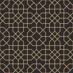 Seamless antique palette black and gold vintage octagon and cross tesselation outline pattern vector