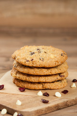 Home Baked Oatmeal Cookies With White Chocolate And Cranberries.