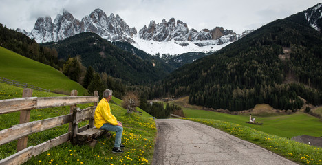 Fototapeta na wymiar Relax in Funes valley, Dolomites mountain