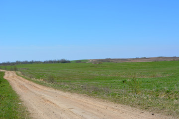 Fototapeta na wymiar Rural sandy road, spring landscape