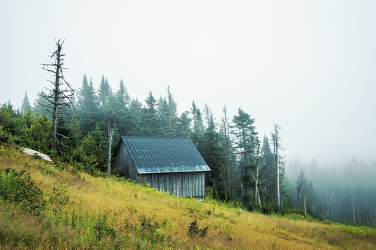 Wooden hut in the forest in Quebec, Canada - Stock image