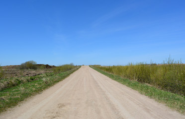 Beautiful spring landscape: the road to the sky