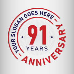 91 years anniversary logo template. Vector and illustration.