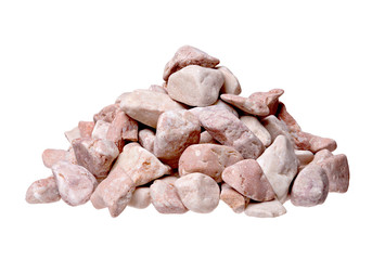 Pink pebble stone over white background.