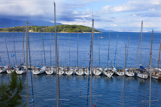 A line of yachts at peer