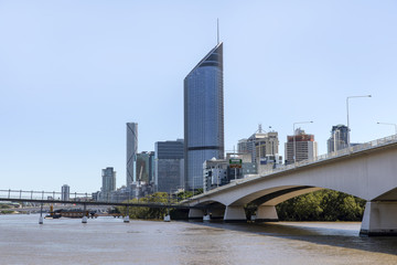 BRISBANE, AUSTRALIA - APRIL 29 2017: Brisbane CBD skyline and 1 William Street building with...