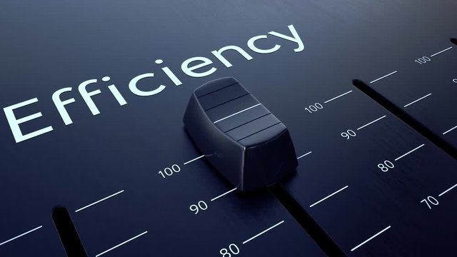 Sliding fader with efficiency inscription. Conceptual 4K clip
