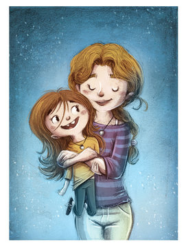ni&ntilde;a y su madre abrazadas