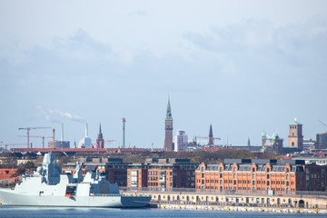 Copenhagen, the capital of Denmark. Seen from the Oresund strait, in a southwest direction. 