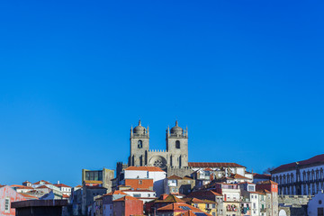 Cityscape of Porto, Portugal. View with two towers of Porto Cathedral