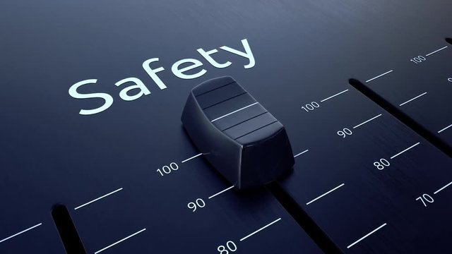 Sliding fader with safety inscription. Conceptual 4K clip