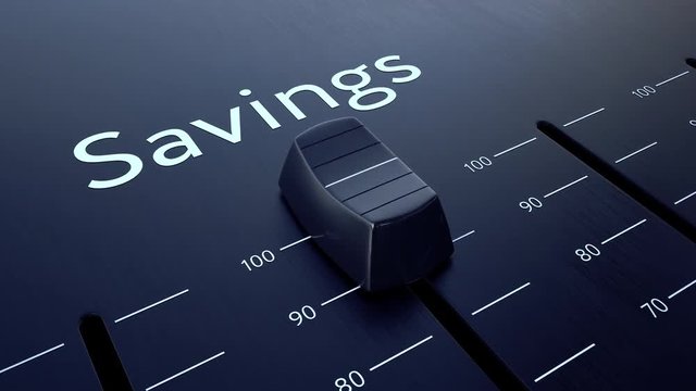 Sliding fader with savings inscription. Conceptual 4K clip