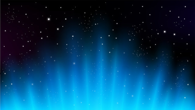 Blue rays rising on dark background, suitable for space concept, and other. Vector Illustration