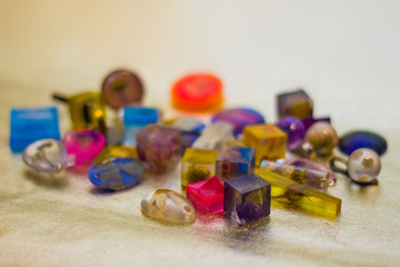 Many crystals made of epoxy resin close-up