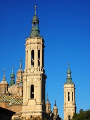 Towers and cupolas of Basilica of Our Lady of the Pillar in Zaragoza, Spain