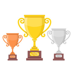 Fototapeta premium Trophy cups set. Bronze, silver and gold cups. First place, second and third places concepts. Modern flat design. Vector illustration