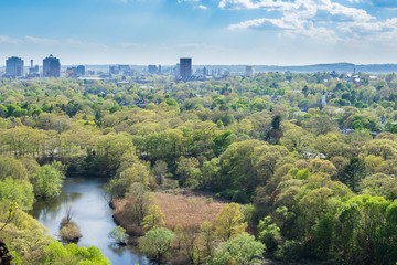 Aerial Skyline of New Haven Connecticut from East Rock in Summer - obrazy, fototapety, plakaty