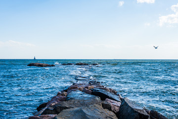 Atlantic Ocean in Lighthouse Point Park in New Haven Connecticut