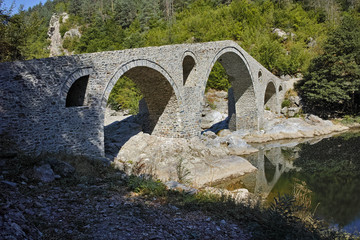 Fototapeta na wymiar Amazing view of Devil's Bridge, Rhodopes mountain and Arda river, Kardzhali Region, Bulgaria 