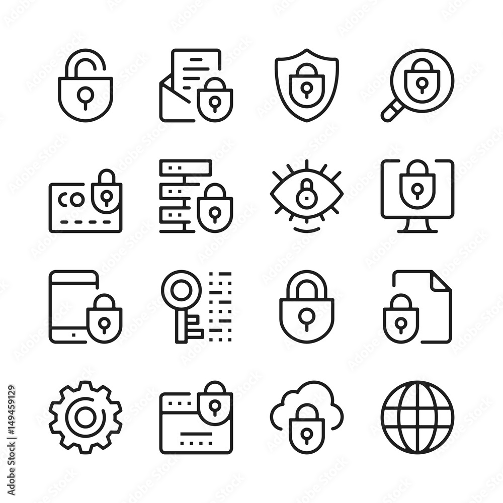 Poster internet security line icons set. modern graphic design concepts, simple outline elements collection