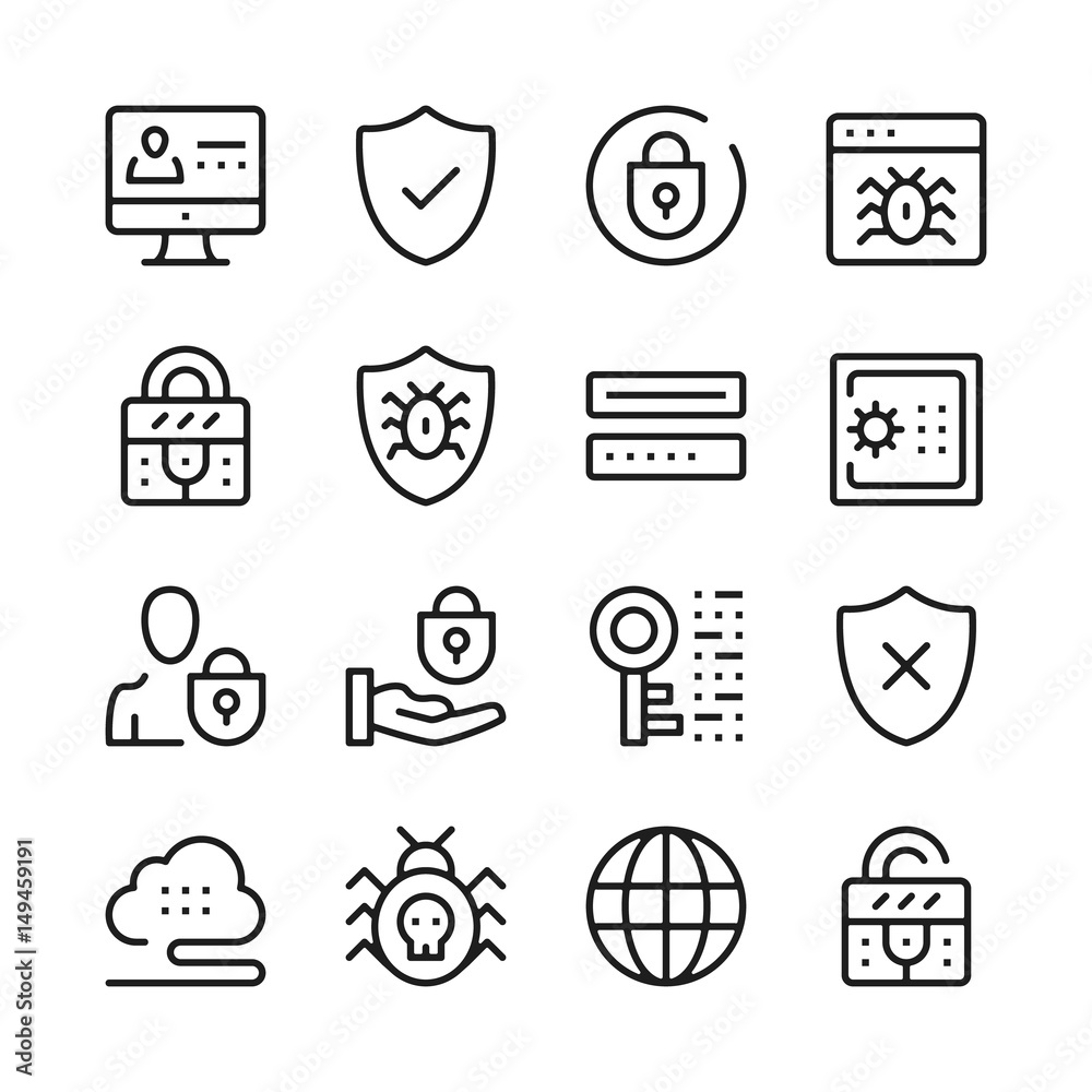 Fototapete computer security line icons set. modern graphic design concepts, simple outline elements collection