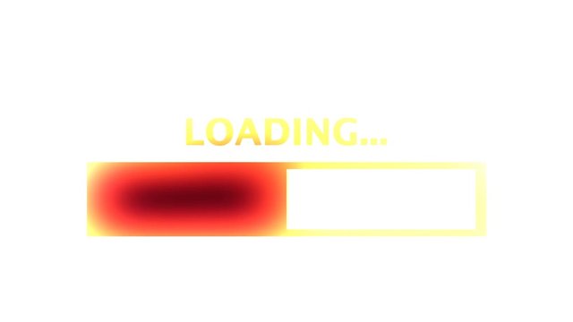Clean retro style loading text with progress bar, with color hue (shift). Vivid glow.
