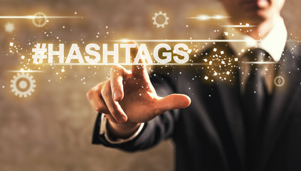 Hashtags text with businessman