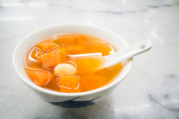 Traditional Chinese sweet dessert of sweet potatoes with ginkgo ginger