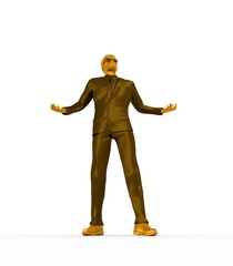 Businessman in wizard pose. 3D rendering. Bearded man wearing the sunglasses