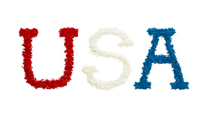 USA made in red, white and blue color powders, isolated on a white background