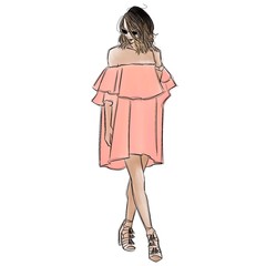 Modern Girl in Off Shoulder Dress Spring Style © FionAngg