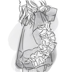 Wavy Short Hair Girl in Grey Sweater with Big Ruffle Detail