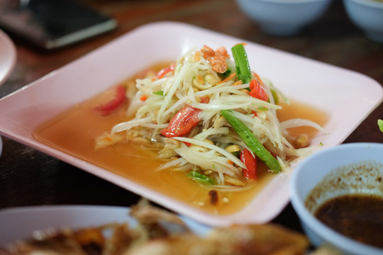 Famous Thai food, papaya salad or SOM TAM