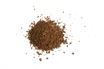 Pile of fresh ground coffee powder isolated on white background.